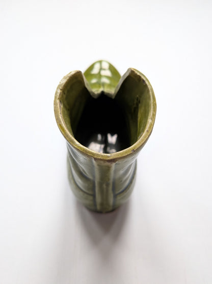 Antique Green Glazed Pottery Boot Pin Cushion Holder - 19th Century