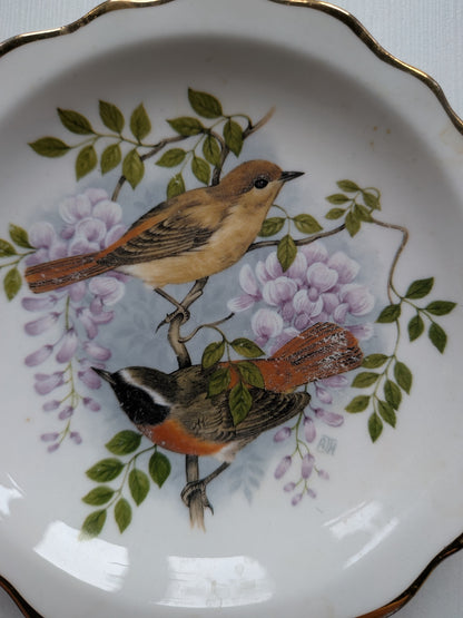 Birds of The Hedgerow Redstart with Wisteria Saucer/Trinket Dish, A.J. Heritage