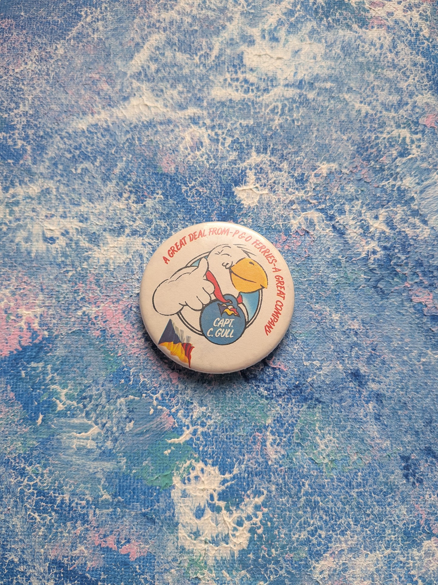 Vintage P & O Ferries Captain C. Gull Cartoon Badge - 1980s