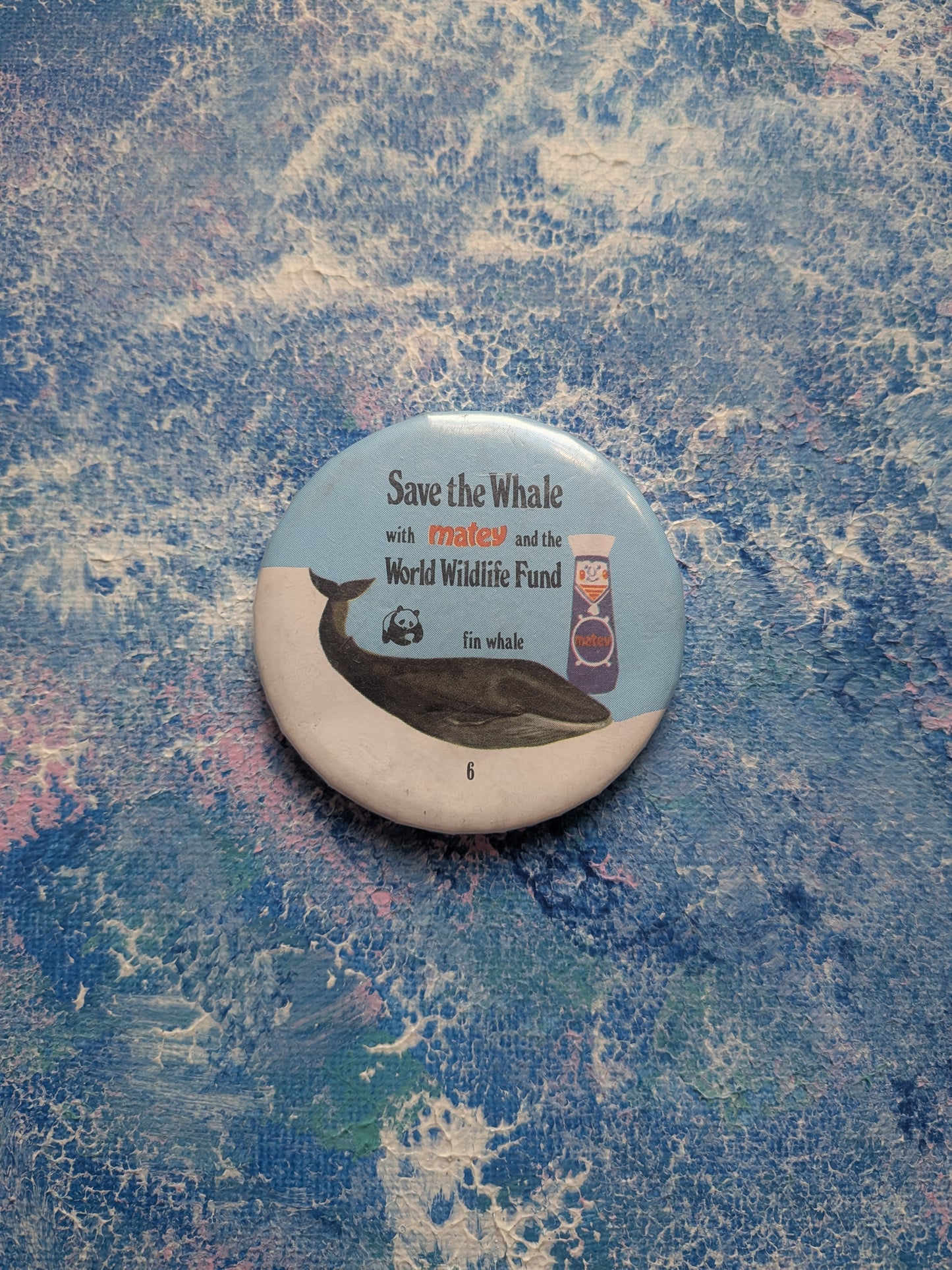 Vintage Matey/World Wildlife Fund "Save the Whale" Fin Whale #6 Badge - 1970s