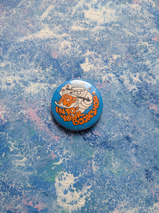 Vintage Mr. Wimpy "Pop Into Your Bookshop" Badge