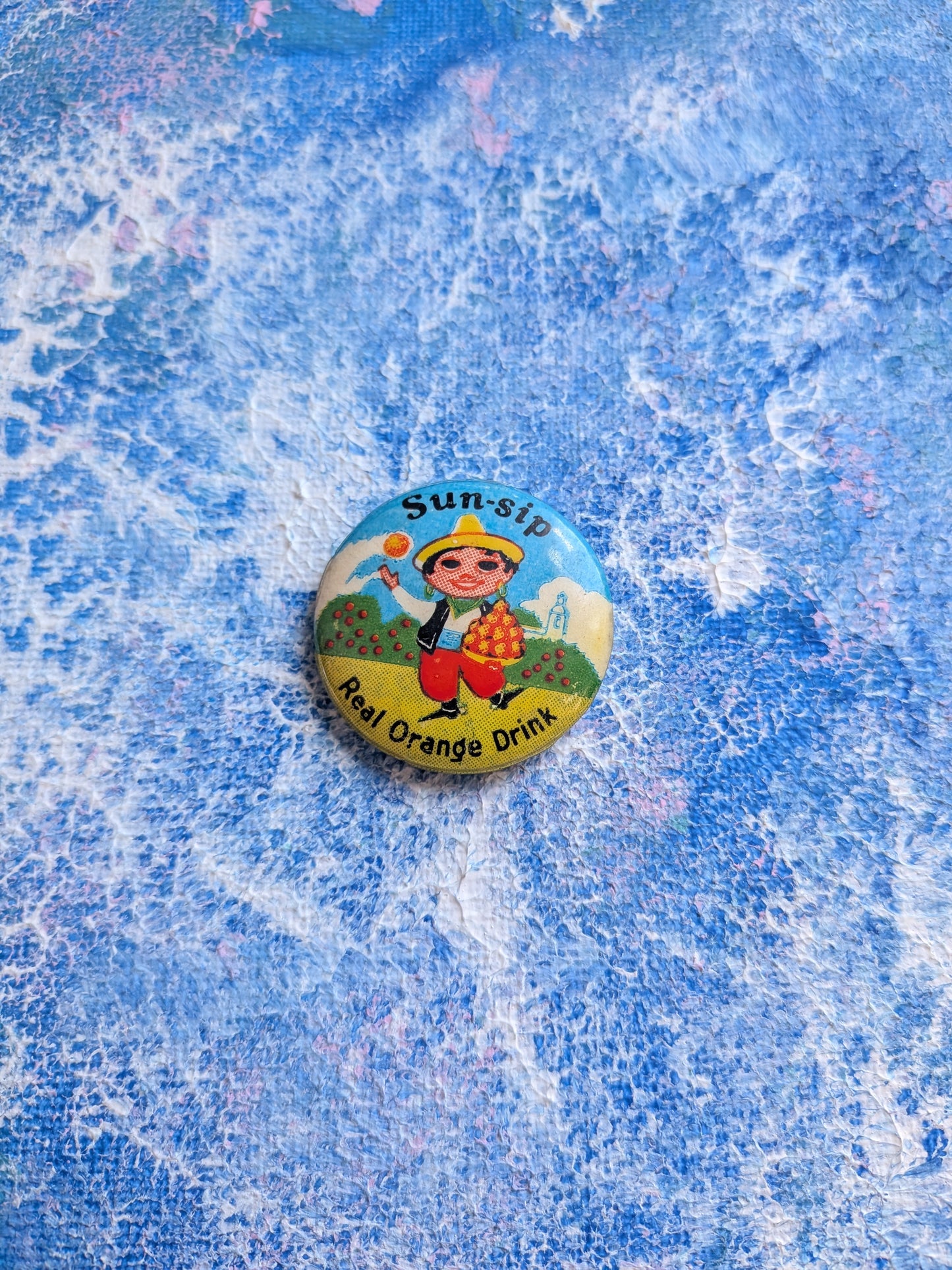 Vintage Sun-Sip Real Orange Drink Badge - 1970s
