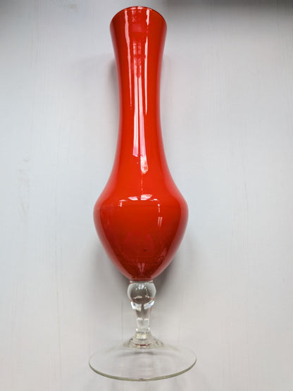 Vintage Empoli-Style Red Cased Glass Bud Vase - 1970s Approx