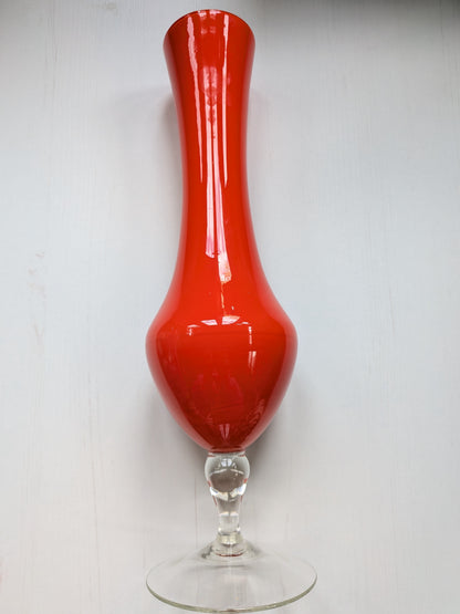 Vintage Empoli-Style Red Cased Glass Bud Vase - 1970s Approx