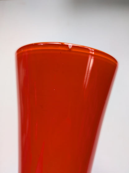 Vintage Empoli-Style Red Cased Glass Bud Vase - 1970s Approx
