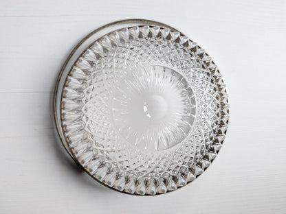 Vintage Glass Serving Bowl with Metal Greek Key and Handle - 1930s Approx