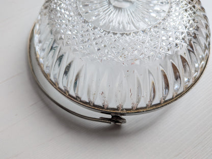 Vintage Glass Serving Bowl with Metal Greek Key and Handle - 1930s Approx