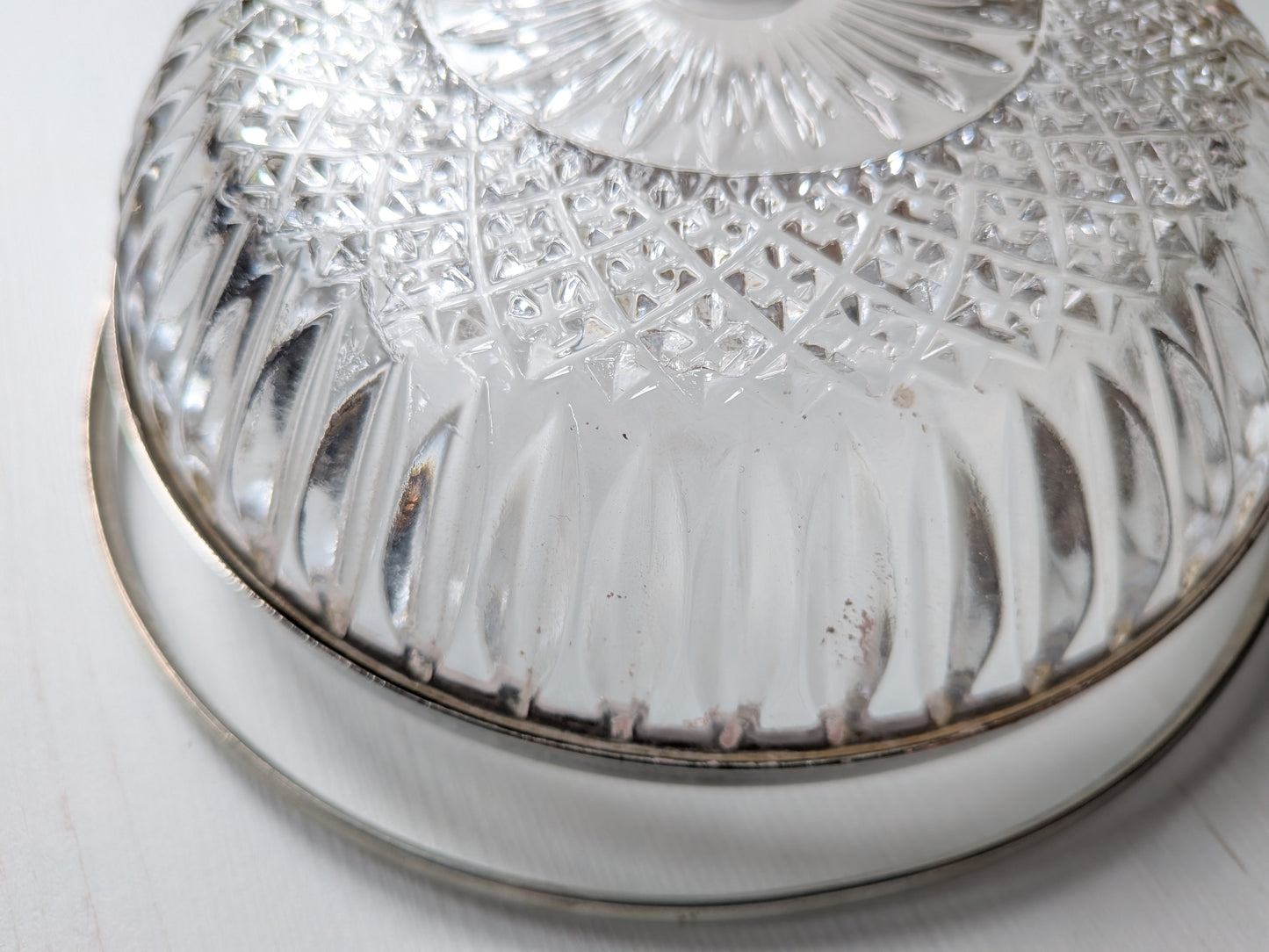Vintage Glass Serving Bowl with Metal Greek Key and Handle - 1930s Approx