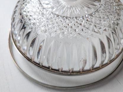 Vintage Glass Serving Bowl with Metal Greek Key and Handle - 1930s Approx
