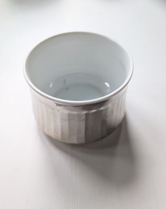 Royal Worcester Porcelain Silver Lustre Ribbed Sugar Bowl