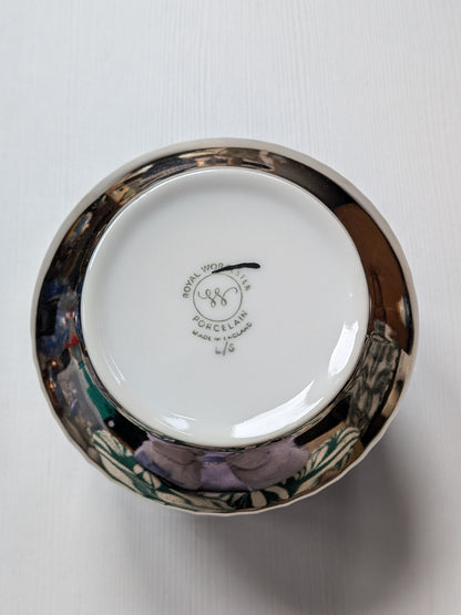 Royal Worcester Porcelain Silver Lustre Ribbed Sugar Bowl