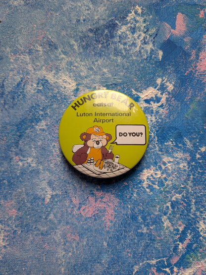 Vintage Luton Airport Hungry Bear Badge - 1980s