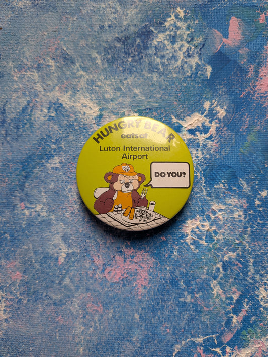 Vintage Luton Airport Hungry Bear Badge - 1980s