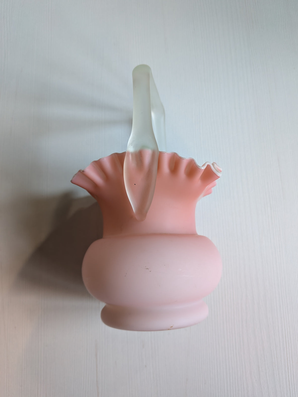 Antique Pink Frosted Cased Glass Basket Vase - Late 19th Century Approx