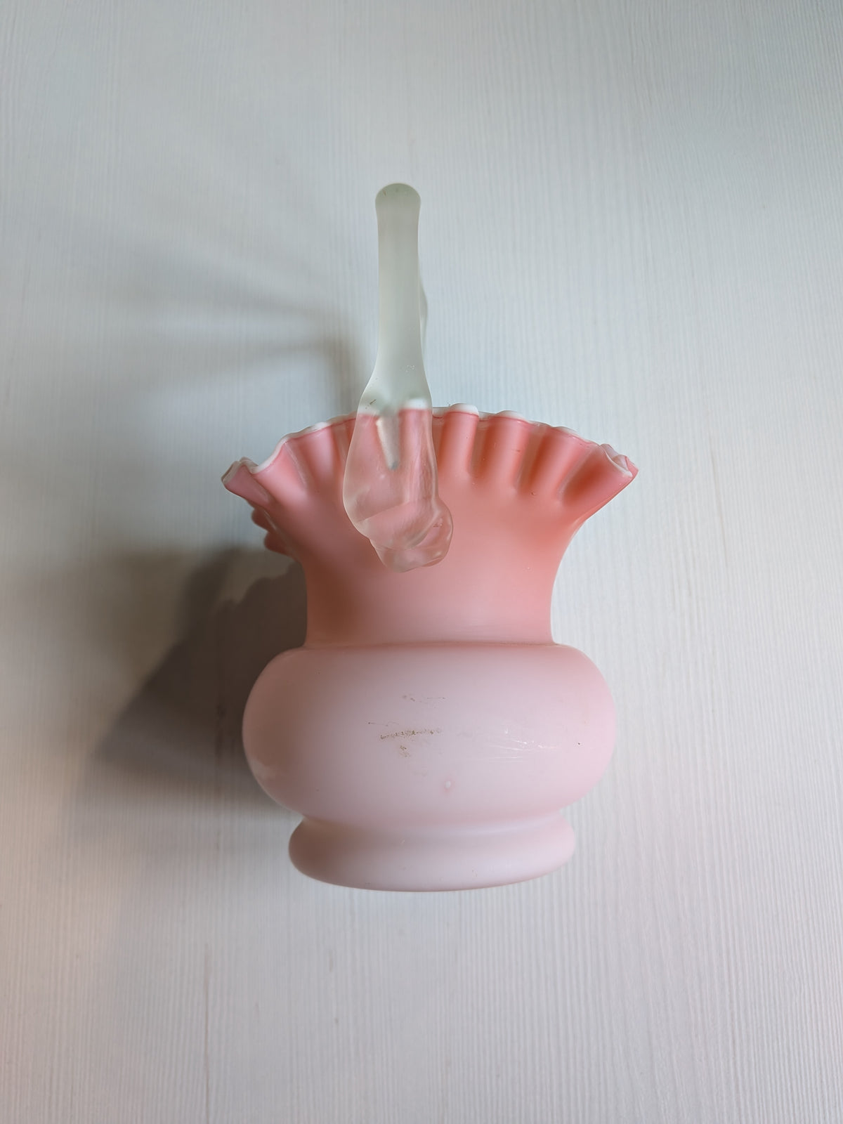 Antique Pink Frosted Cased Glass Basket Vase - Late 19th Century Approx