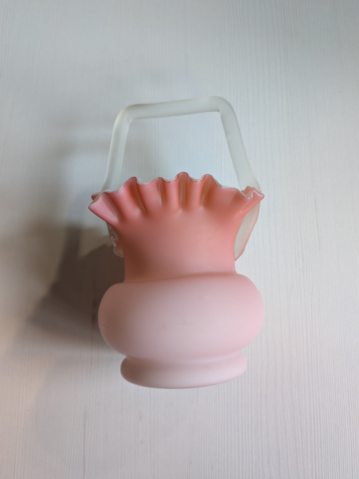 Antique Pink Frosted Cased Glass Basket Vase - Late 19th Century Approx