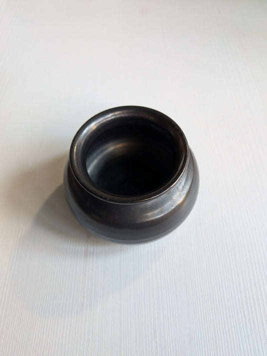 Vintage Small Round Black Ceramic Vase - Unmarked