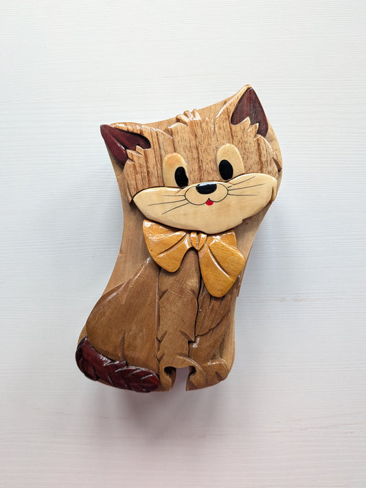Wooden Intarsia Cat Puzzle Jewellery/Trinket Box