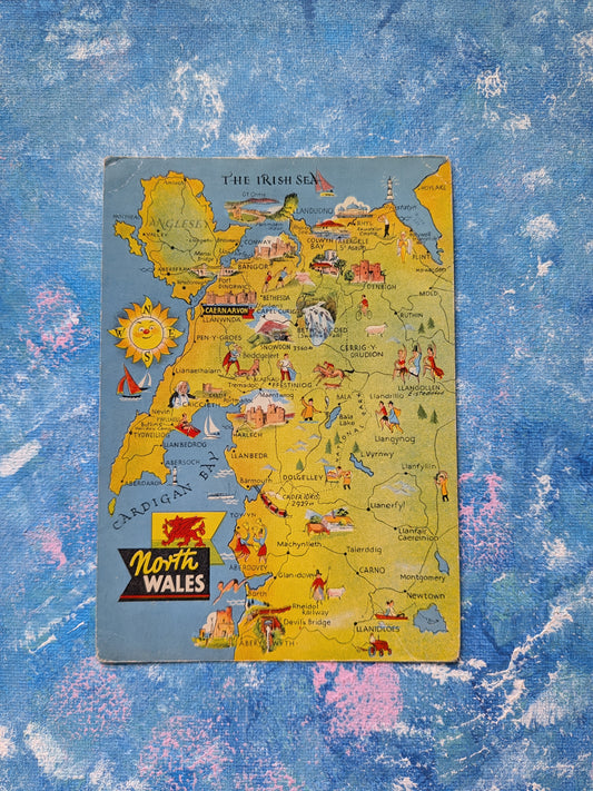 Vintage North Wales Map Postcard - Dennis & Sons Ltd