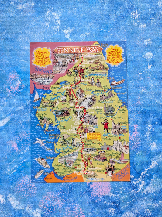 Vintage Pennine Way Map Postcard - Lilywhite Postcards