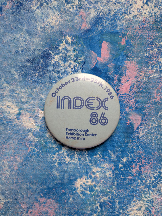 Vintage Farmborough Exhibition Centre Hampshire Index Exhibit Badge - 1986
