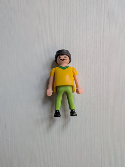 Vintage Playmobil Man in Yellow Shirt with Moustache Figure - 1990s