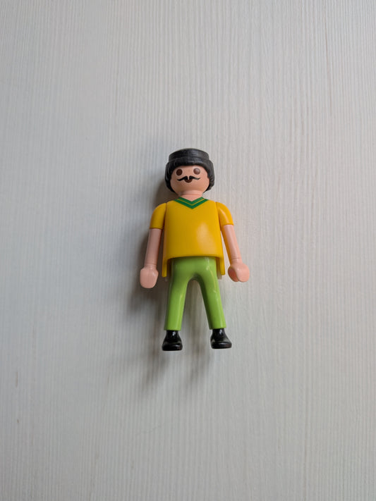 Vintage Playmobil Man in Yellow Shirt with Moustache Figure - 1990s