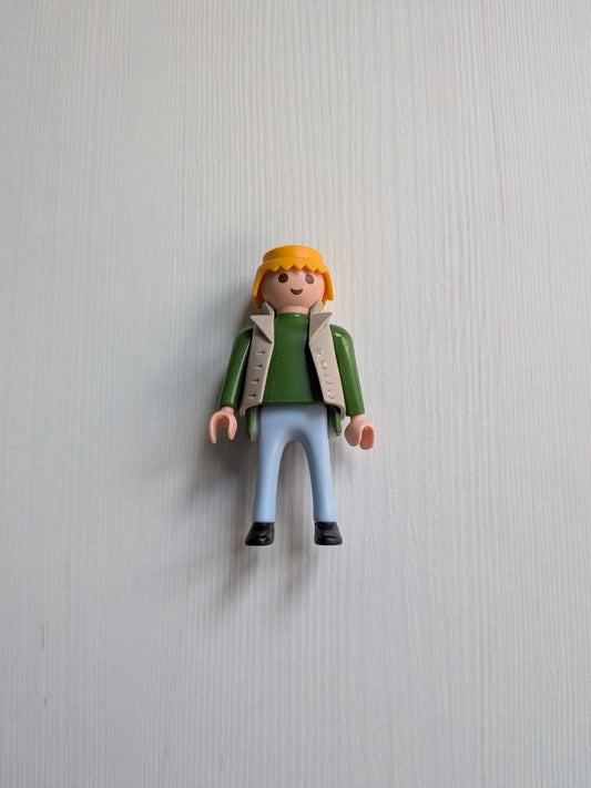Vintage Playmobil Blonde Man in Green Shirt/Grey Jacket - 1990s