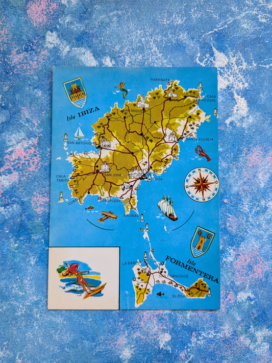Vintage Isla Ibiza Map Postcard