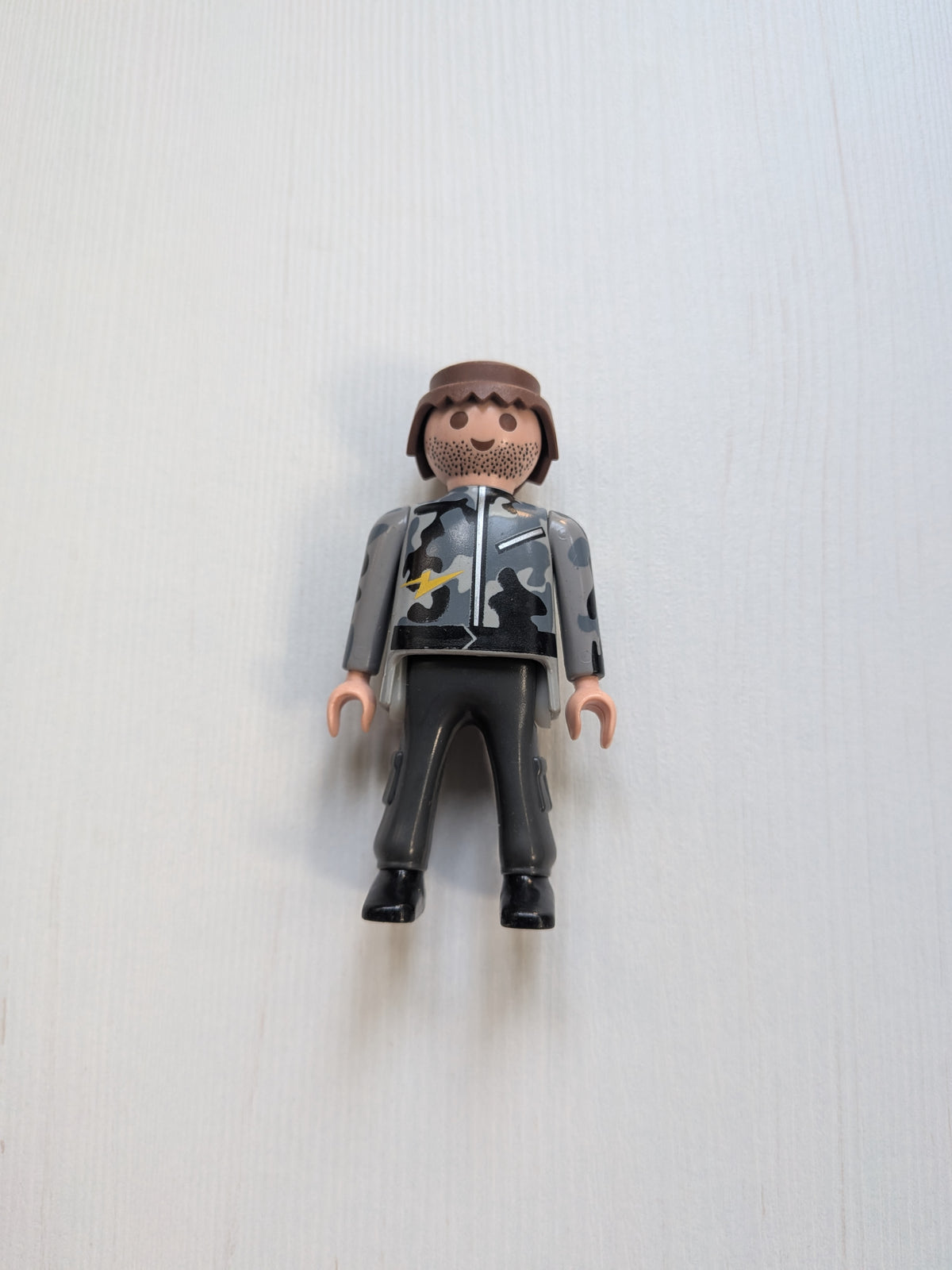 Vintage Playmobil Figure in Grey Camouflage Shirt - 1990s Approx