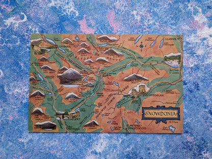 Vintage Snowdonia Map Postcard - Salmon Watercolour Series 4644