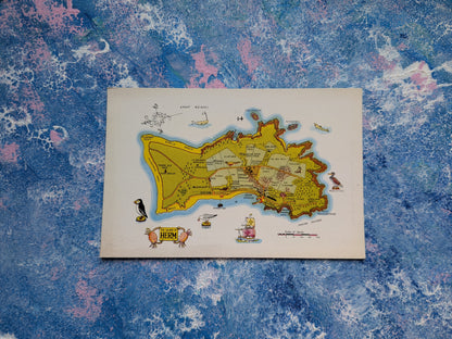 Vintage The Island of Herm Channel Islands Map Postcard