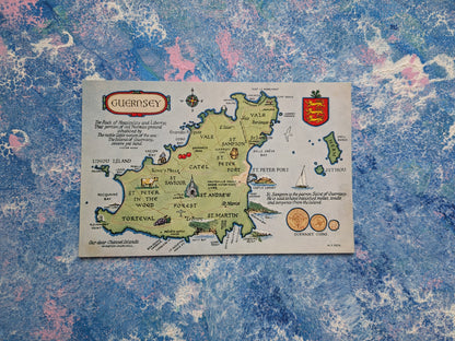 Vintage Guernsey Map Postcard - Salmon Watercolour Series