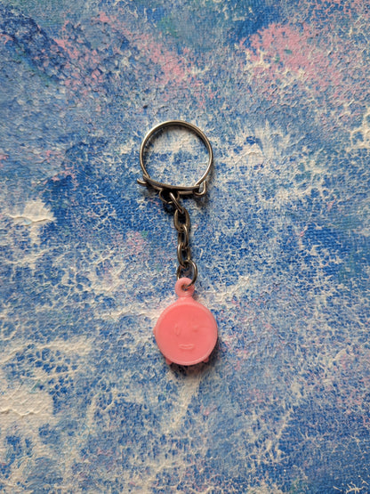 Vintage Pink Clock/Smiley Face Plastic Keyring