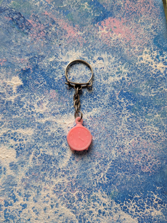 Vintage Pink Clock/Smiley Face Plastic Keyring