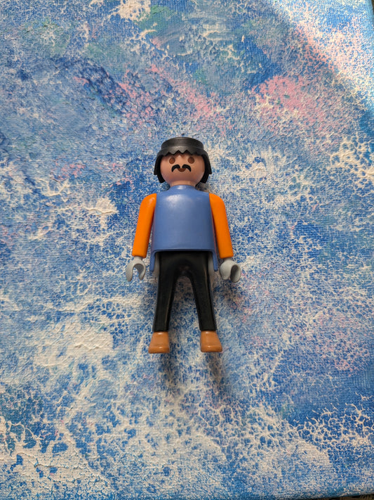 Vintage Playmobil Male Figure with Moustache + Orange/Purple Shirt - 1990s