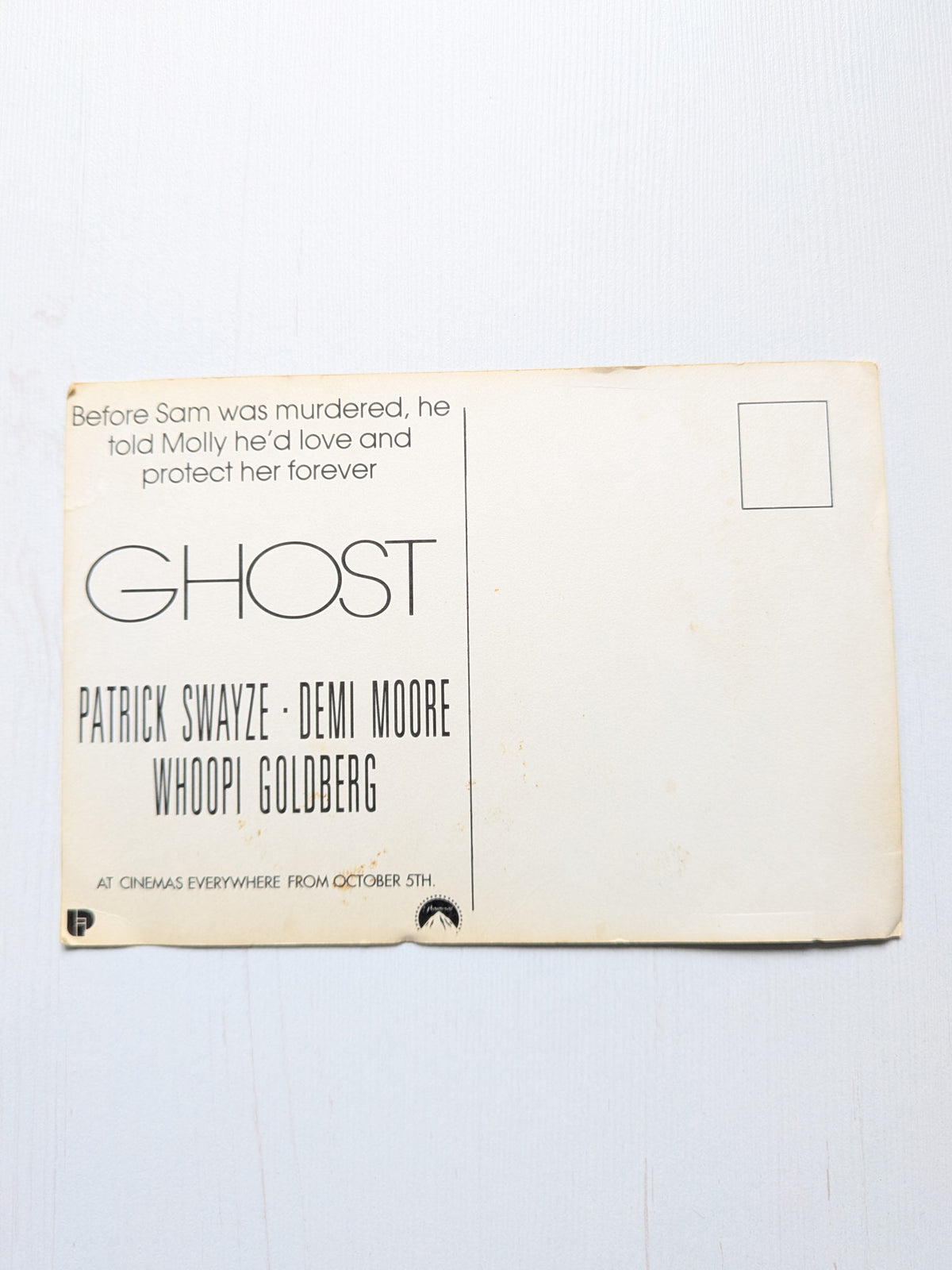 Vintage Patrick Swayze 1990 Ghost Cinema Release Promo Postcard