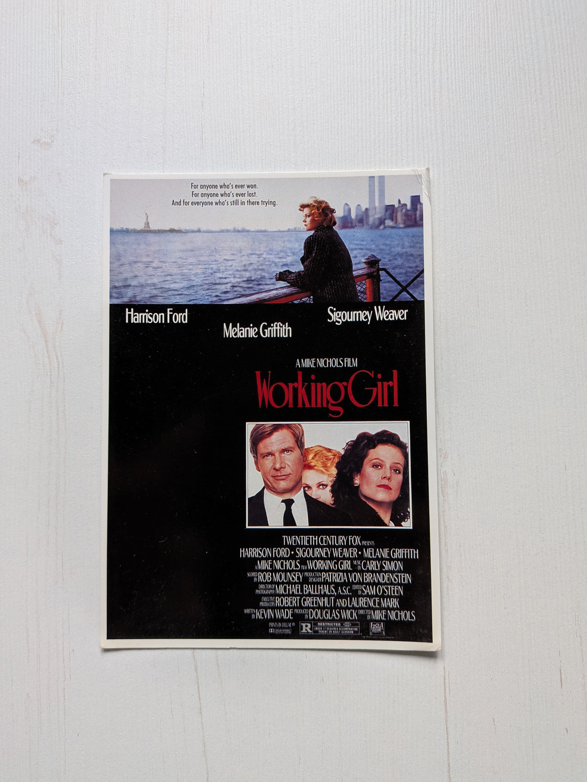 Vintage Working Girl 1988 Movie Promo Postcard - Harrison Ford/Melanie Griffith