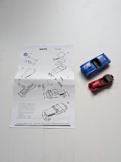 Vintage Glencoe Models 1/72 Scale 1950s T-Bird/Mgtd Plastic Cars + Instructions