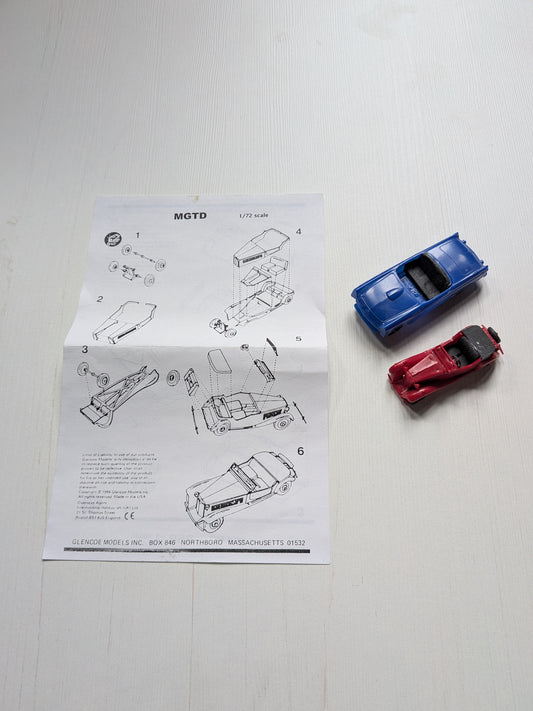 Vintage Glencoe Models 1/72 Scale 1950s T-Bird/Mgtd Plastic Cars + Instructions