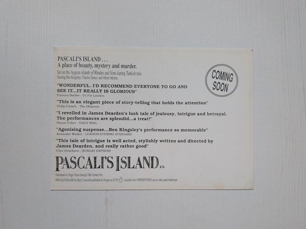 Vintage Pascali's Island 1988 Ben Kingsley Movie Promo Postcard