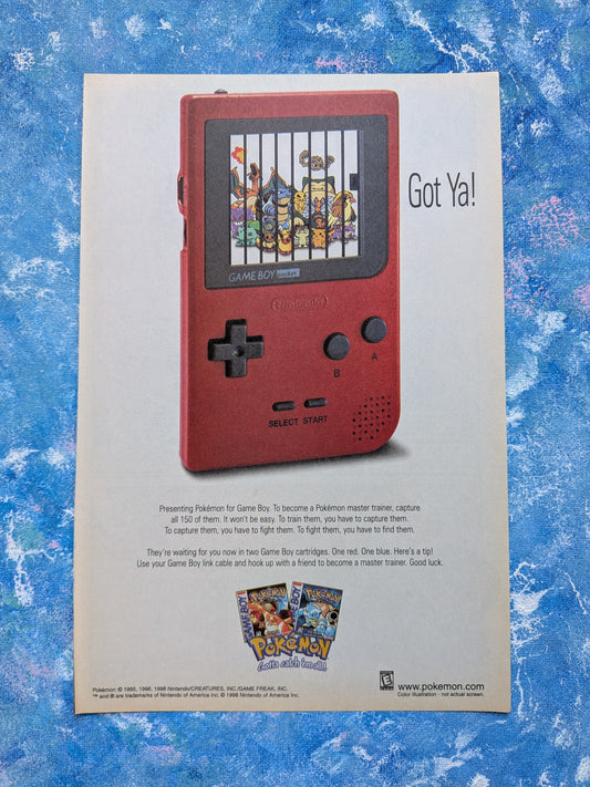 Vintage Pokemon Red and Blue 1998 Nintendo Gameboy Games Advert - See Details