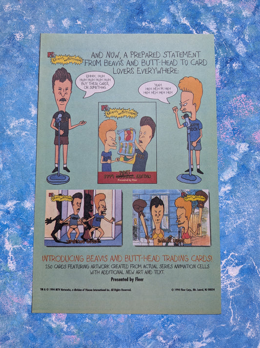 Vintage Beavis and Butt-Head Fleer Trading Cards 1994 MTV Advert - See Details