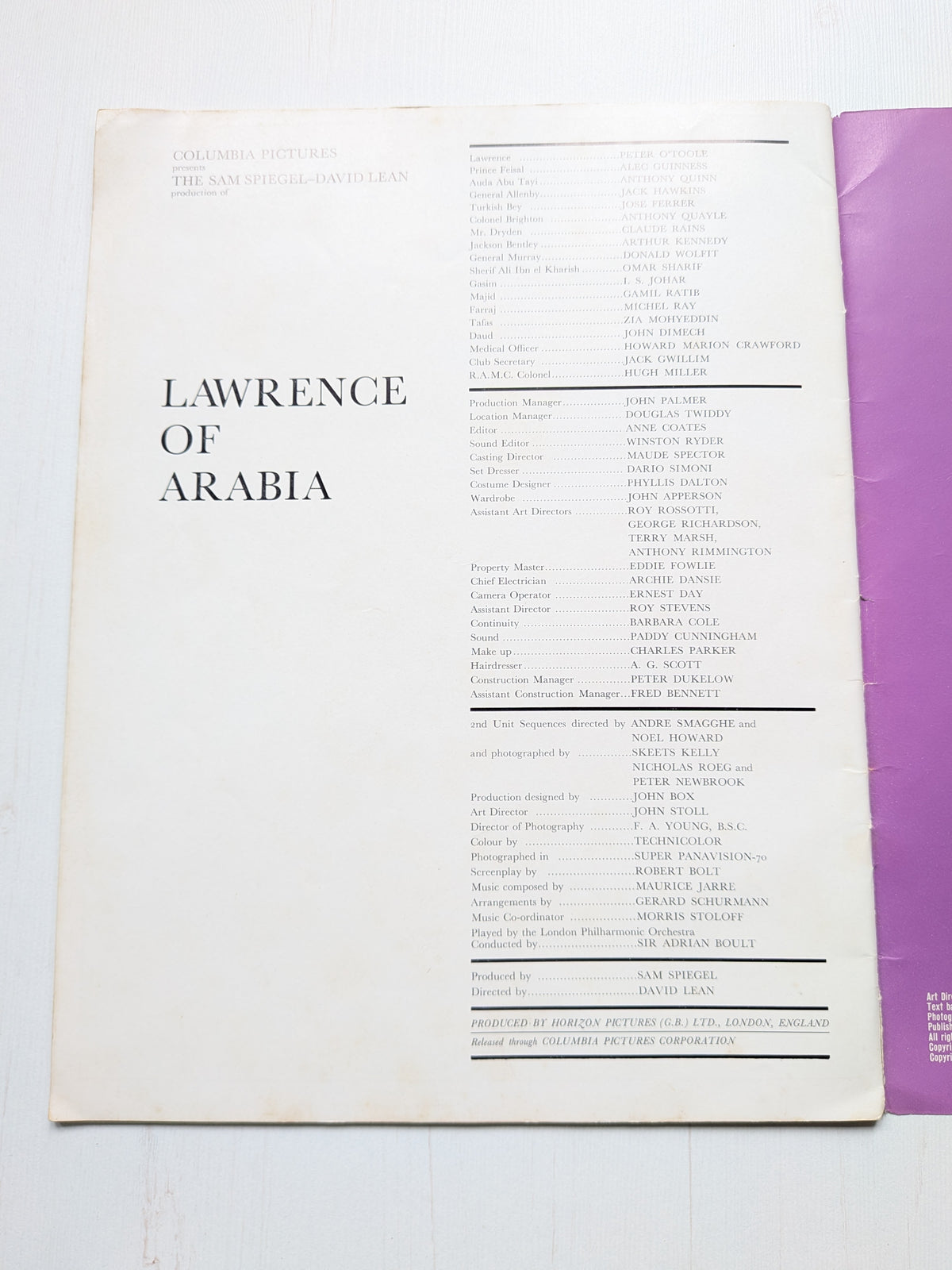 Lawrence of Arabia Film Programme Brochure - 1962 - Columbia Pictures