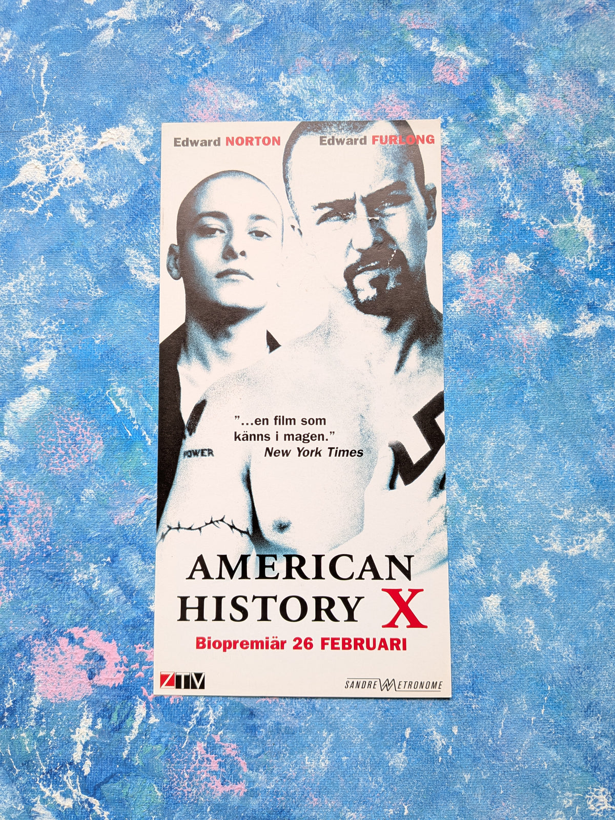 American History X 1998 Edward Norton Movie Swedish Promotional Flyer