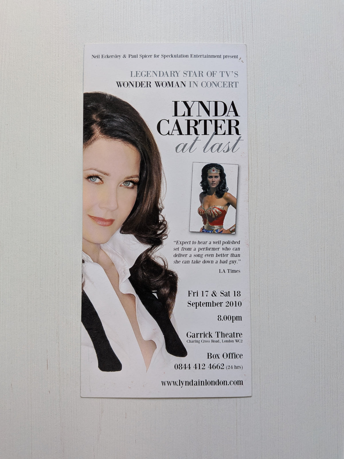 Lynda Carter:At Last Concert September 2010 Promo Flyer - London Garrick Theatre