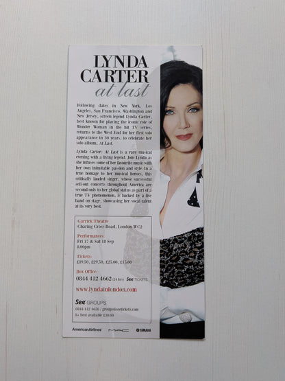 Lynda Carter:At Last Concert September 2010 Promo Flyer - London Garrick Theatre