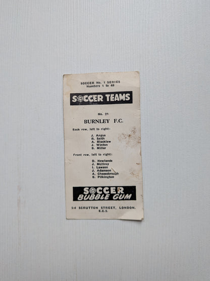 Vintage Soccer Bubble Gum Trading Card - Burnley FC No. 21 - 1960s