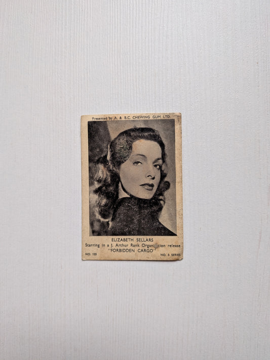 A&BC Chewing Gum Ltd Film & TV Stars Card - Elizabeth Sellars No. 135 - 1950's