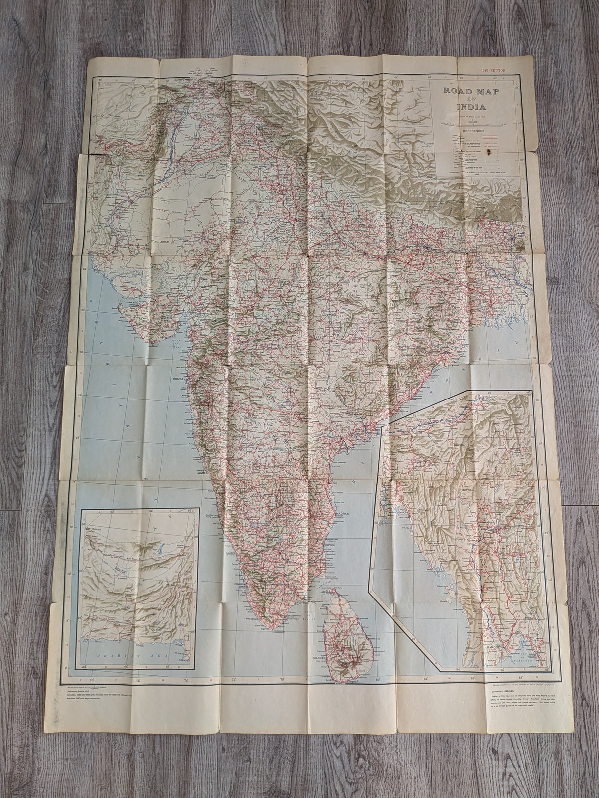 Vintage Survey of India - Road Map of India - 1942 WW II Era - See Details